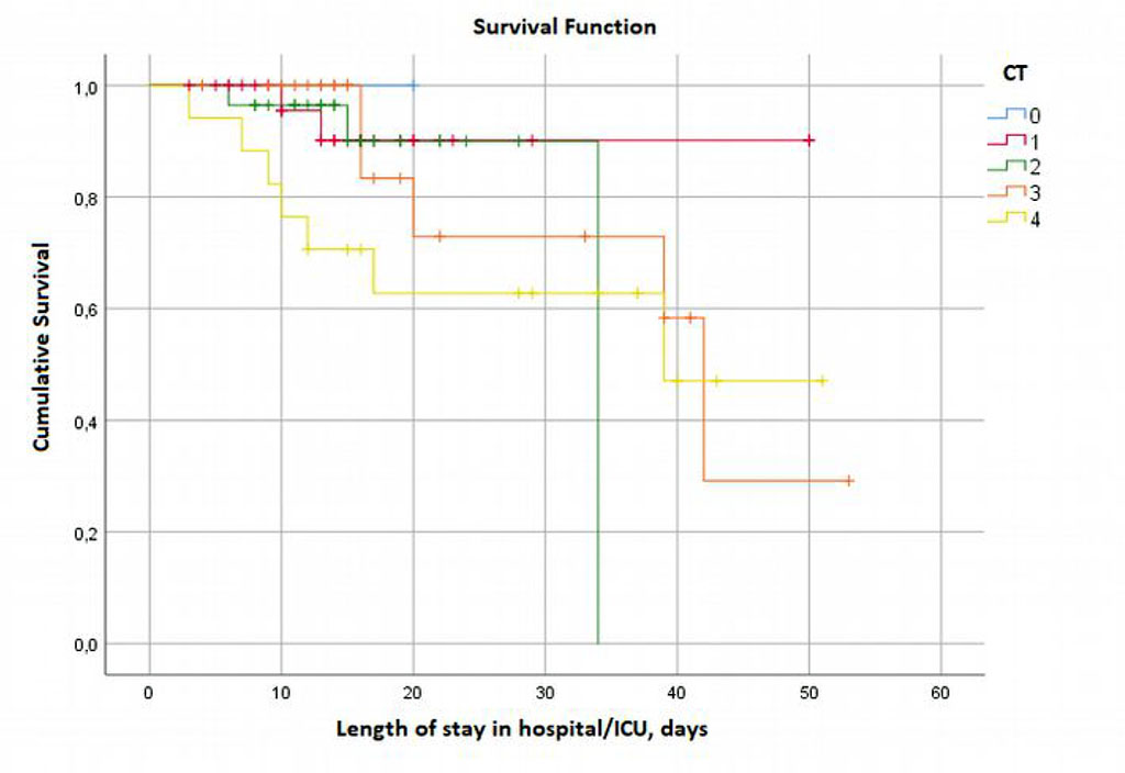 Figure 1. Kaplan–Meier survival curve for CT severity score.